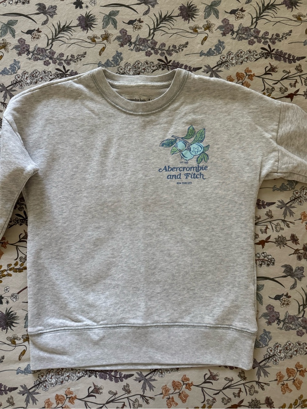 abercrombie kids Light Gray Sweatshirt with Blue-Green Floral Graphic